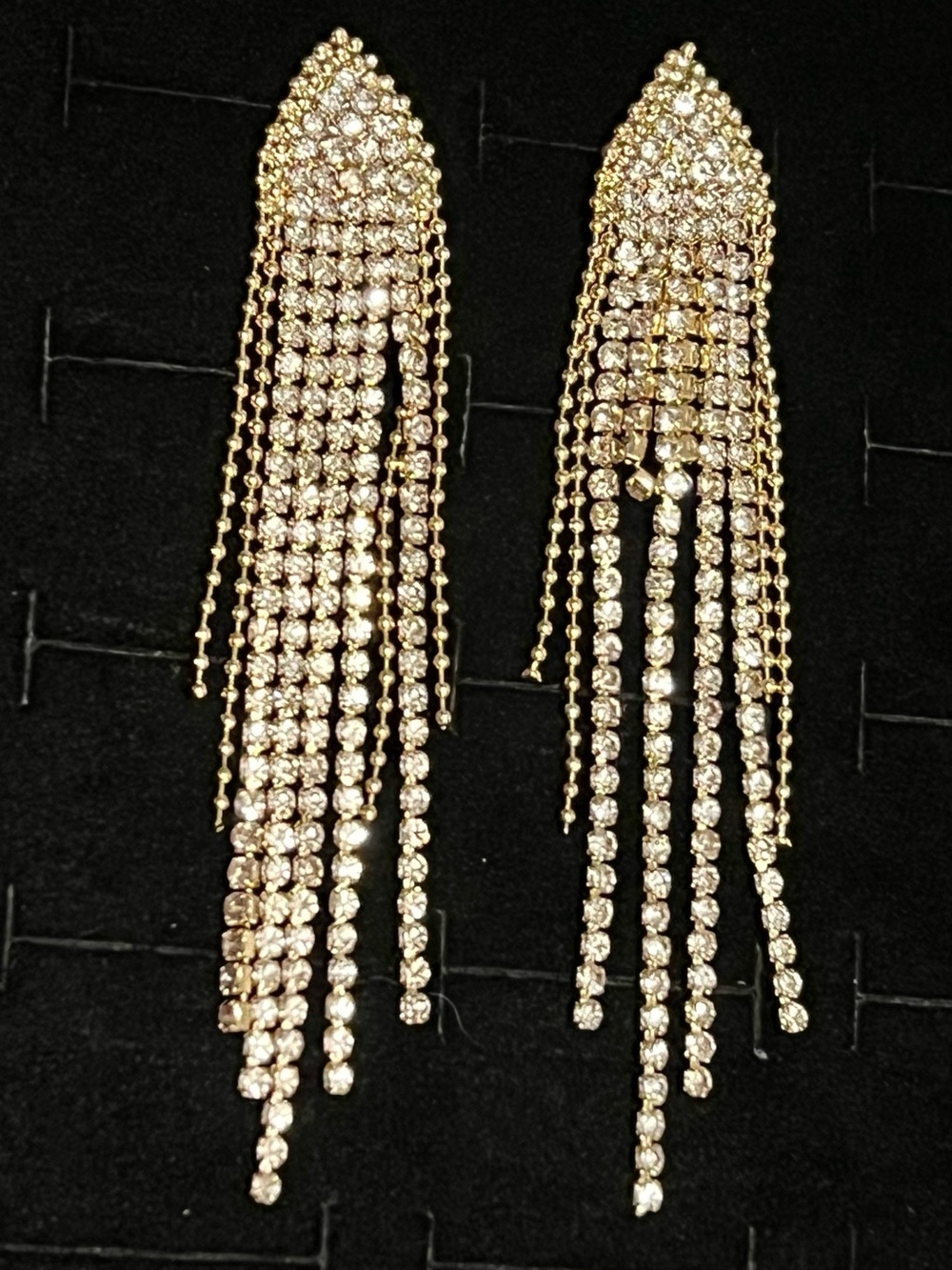 Gold Toned CZ Fringe Drop Earrings - Elegant Evening Jewelry